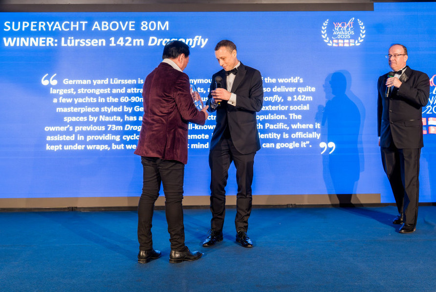 Lürssen’s 142m L.O.A. DRAGONFLY won the 2025 Yacht Style Awards in the “Superyacht Above 80m” category